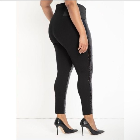 Eloquii Miracle Flawless Black Sequin Front Leggings - PLUS size 24 - Picture 2 of 7